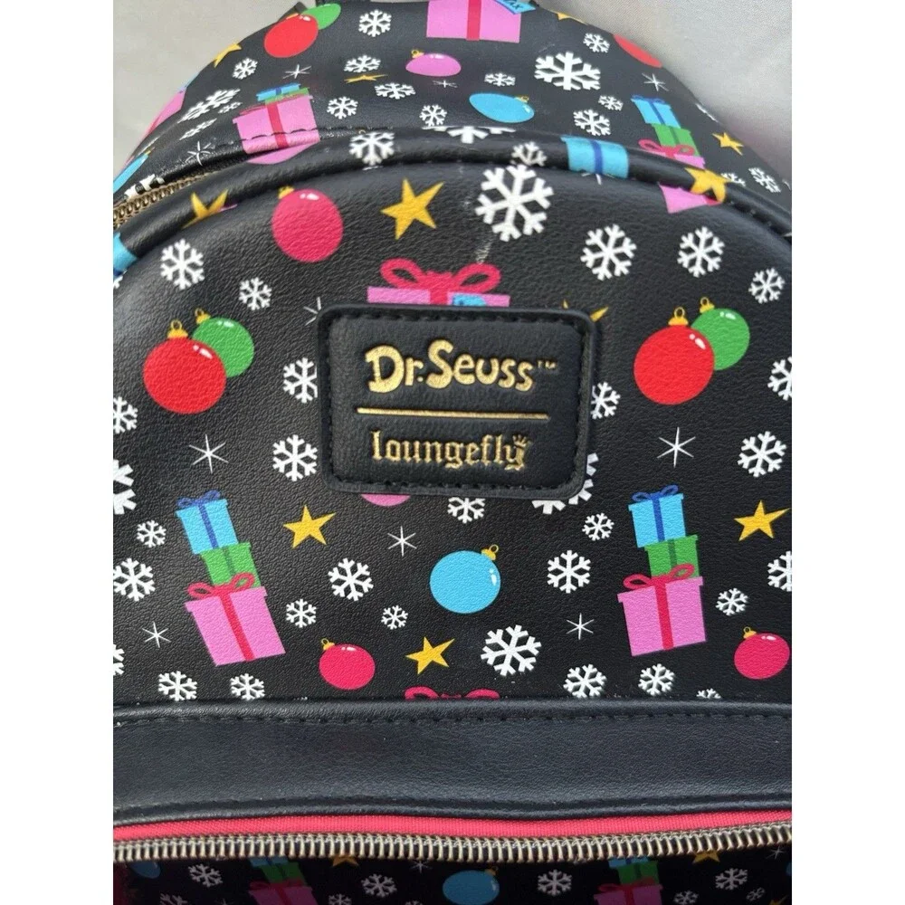 Loungefly Dr. Seuss Grinch Mini Backpack Holiday Christmas Zip Black/Multicolor